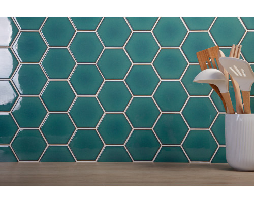 Керамическая мозаика Geometry Hexagon big Green Glossy 95x110